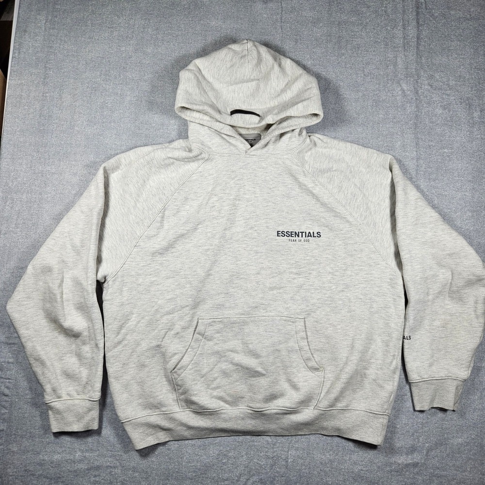 Fear‎ of God Essentials Hoodie Light Oatmeal Logo Pullover Mens Large RN090233